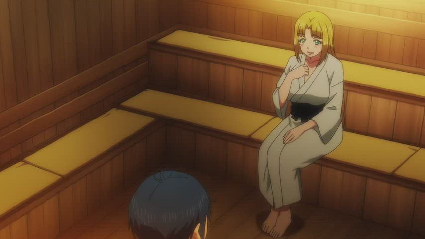 Chloe sauna strip [World's End Harem ep. 5]