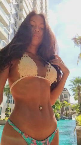 Bikini Clothed Model Nikki Peach Pool Pretty Public Trans clip