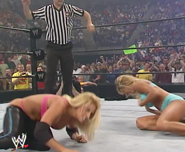 Trish takes Stacy’s shorts as her prize!