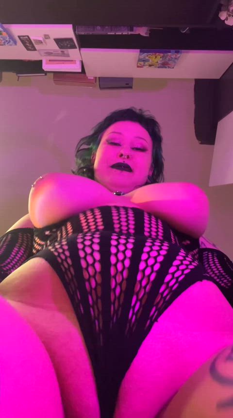 pov : goth girl with huge tits and in a fishnet suit rides your face and dick. pick