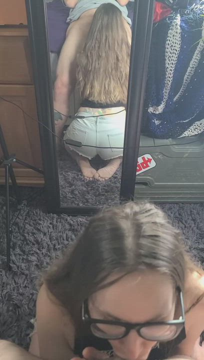 Mirror blowjobs are so much fun. I get to picture her sucking someone else while