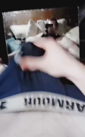 cum leaking through my boxers while rubbing my cock