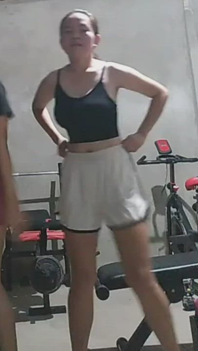 Cum on my Filipina friend with big tits dancing in gym clothes