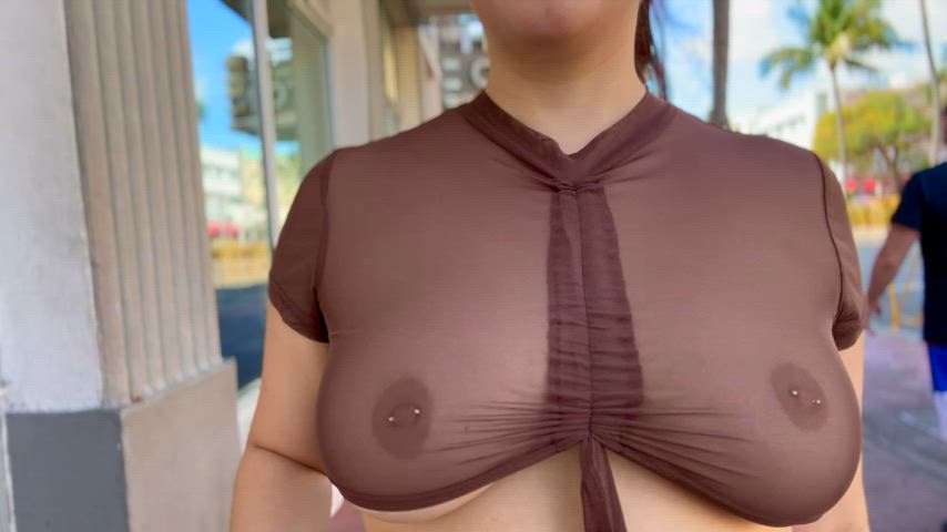 amateur big tits boobs brunette cute flashing latina nipple piercing outdoor public