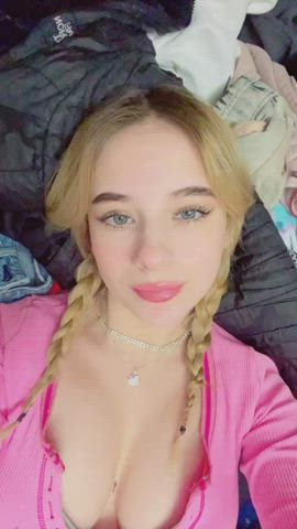 big tits blonde blue eyes boobs cleavage pigtails teen tiktok tits white girl clip