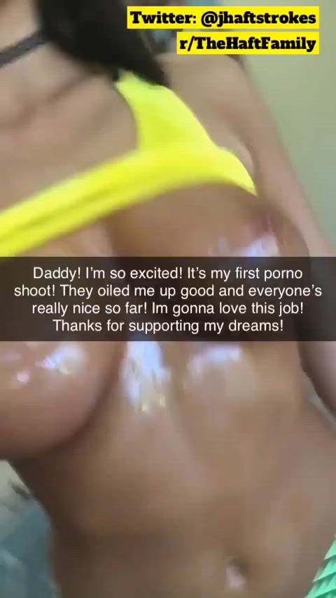 August is excited to shoot her first porno - texts daddy!