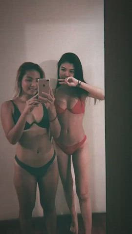 Two Asians in bikini web cam tease
