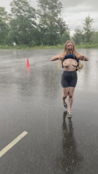 Sunshine? Tits out. Pouring rain? Tits out. 😜