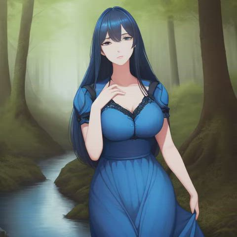 Anime Bluehead Girl In Nature Striptease Storytelling Animation