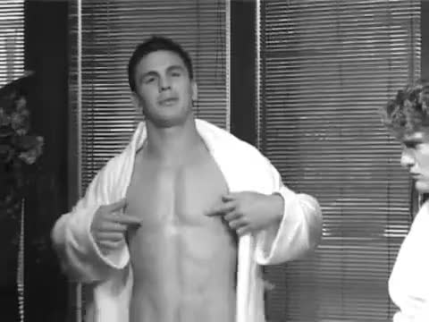 Geoffroy Messina funny rubbing nipples in bathrobe during photoshoot for Dieux Du