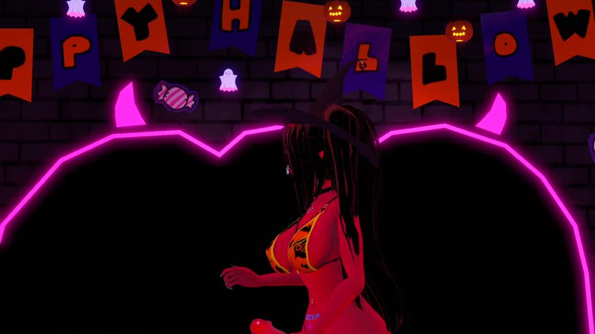 Futa succubus celebrates halloween