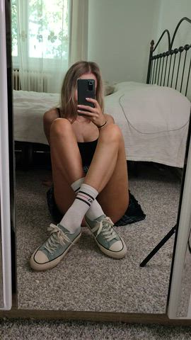Babe Mirror Pussy Pussy Lips Selfie Skirt Sneakers clip