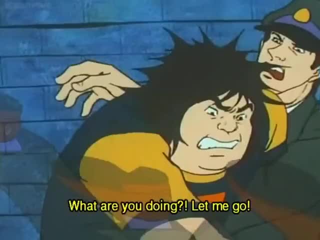 Gatchaman Ryu shakes three men off of him
