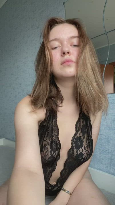 Stupid 20 year old slut is ready to please your cock in any way