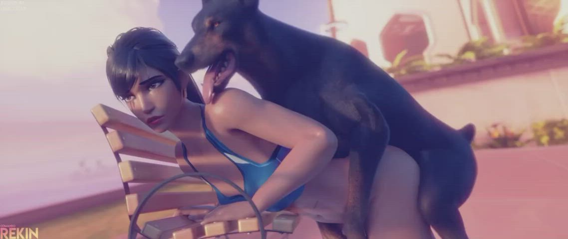 Pharah getting fucked by her dog in public