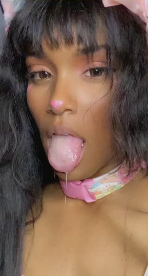 cute drooling ebony eye contact gamer girl kitten onlyfans petplay tongue tongue