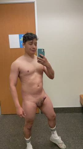 Having fun inside the changing room. Slow mo for the ladies