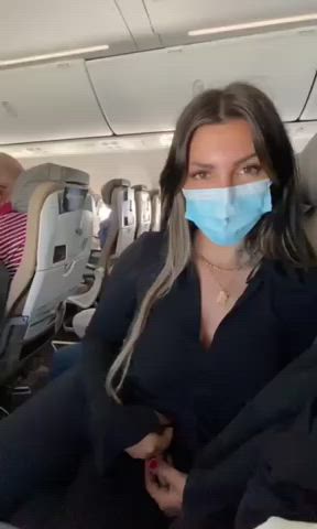 Airplane Big Tits Boobs Eye Contact Flashing Mask Public clip