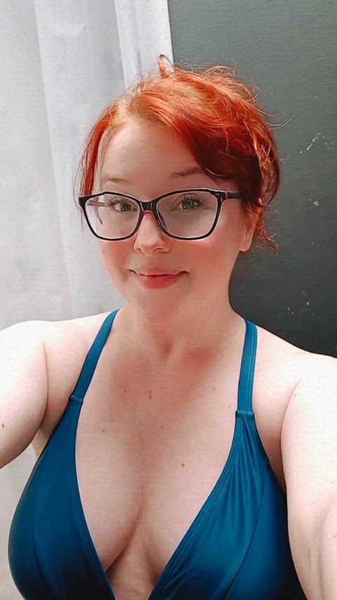 bikini british changing room cleavage english glasses red hair redhead selfie swimsuit