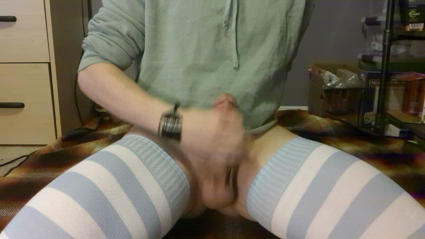 big balls big dick femboy knee high socks male masturbation solo clip