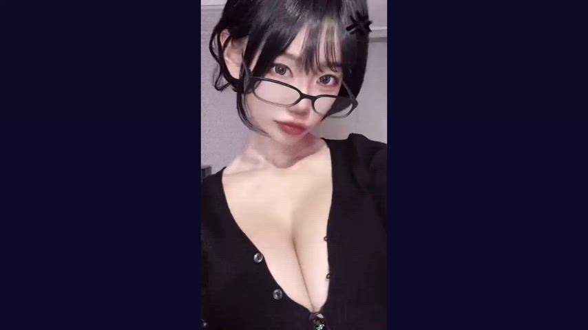 asian cleavage cute glasses huge tits nerd schoolgirl short hair poutyangel just-boobs