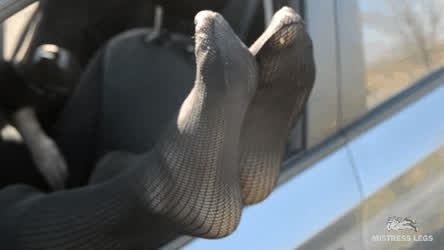 My sexy fishnets soles in the car
