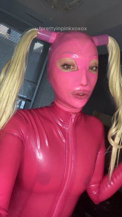 hood latex mask pigtails striptease tease clip