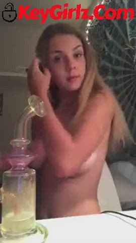18 years old Gabbie Carter smoking bong topless (amazing boobs) -- Part 2: KeyGirlz.Com
