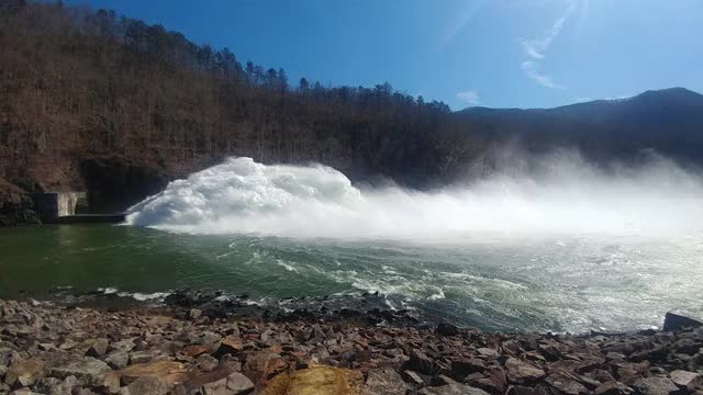 Releasing 57,000 gallons of water per second at Fontana Dam