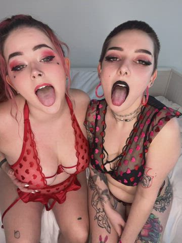 ahegao goth lingerie tattoo tongue fetish clip