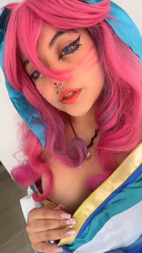 ahegao cosplay cute natural tits clip