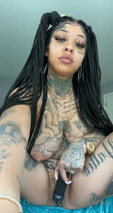 Ebony Female Masturbating Tattoo Vibrator clip