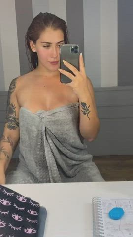 fake tits flashing shaking stripping striptease tattoo tits titty drop towel clip