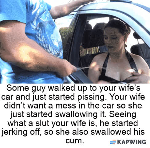 caption car cheating cuckold hotwife piss pissing public wife clip
