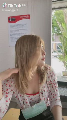Asian Blonde Brown Eyes Handjob Innocent Short Hair Tease TikTok clip