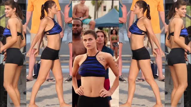 Alexandra Daddario - Baywatch - split-screen, mini-loop edit in blue two-piece athletic