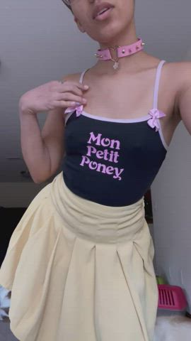 braless choker ebony petite skirt small tits strip striptease tease adorable-porn