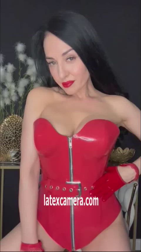 Let Me know how this red latex corset looks on Me. 😍