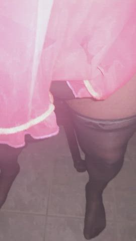 I didn’t last long wearing this cute outfit full of pink lace and black satin.