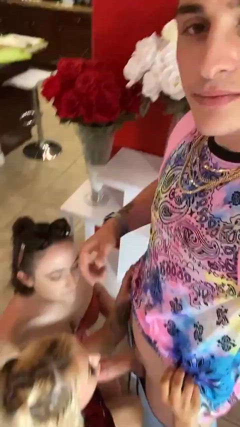 blowjob double blowjob friends selfie sharing clip