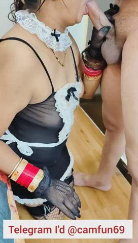 Bhabhi blowing her customer in french maid costume