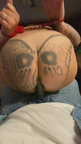 Pawg MILF Handcuffed Big Ass BBC Hotwife Homemade Tattoo Bouncing Porn GIF by mzkitty96