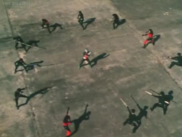 Kamen Rider Ichigo beats up a dozen people with weapons.