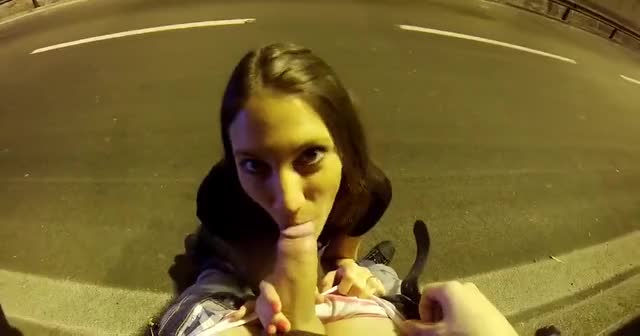 Rollerblading blowjob from gorgeous brunette