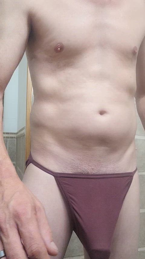 Bikini cut underwear makes it hard to hide the hard. [45]