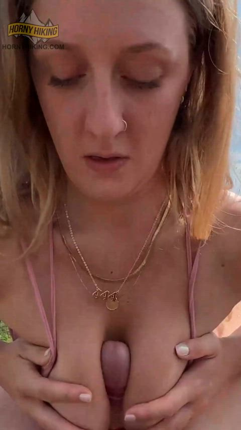 blonde boobs natural tits outdoor redhead titty fuck clip