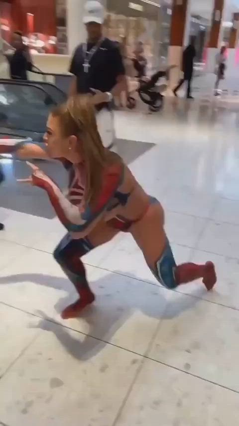 Spider-woman showing it all at the mall