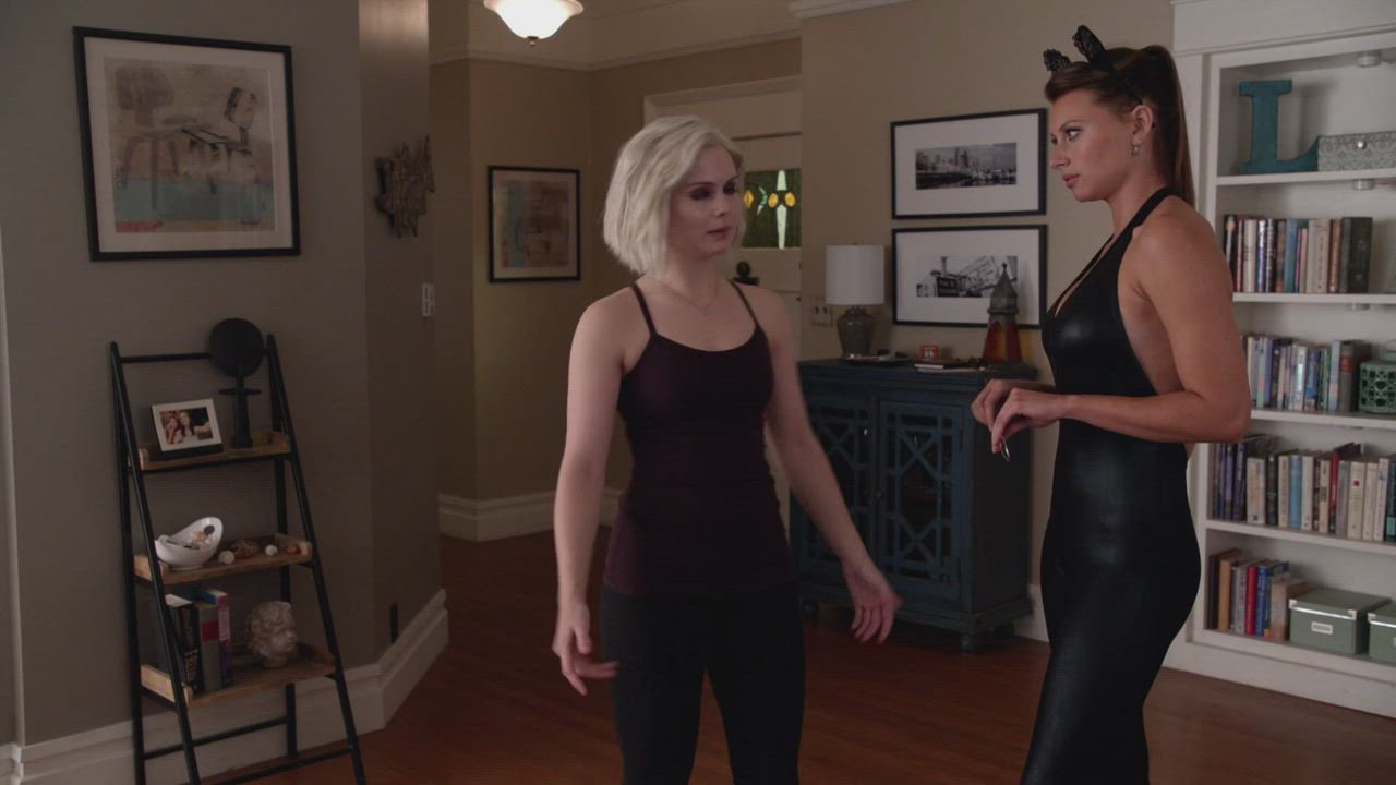 Aly Michalka Catsuit Clothed Lesbian Rose McIver Softcore Spanking clip