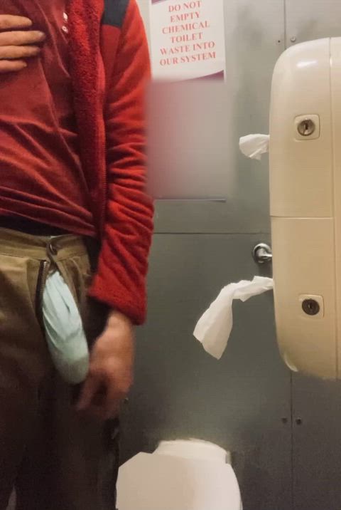 Big boy bulging out in public toilet! 😱