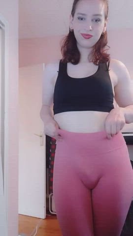 Ass Redhead Strip Trans Yoga Pants clip
